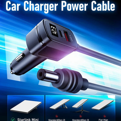 3M Starlink Mini Cable DC to Cigarette Lighter Plug with QC3.0 Type C &Voltmeter