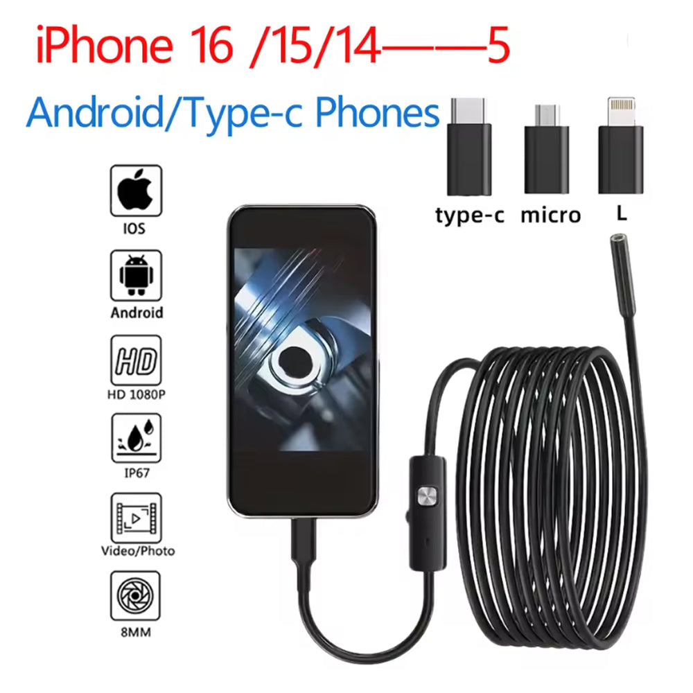5m HD1920P Mini Endoscope Inspection Camera IP67 Android iPhone Inspection Cam