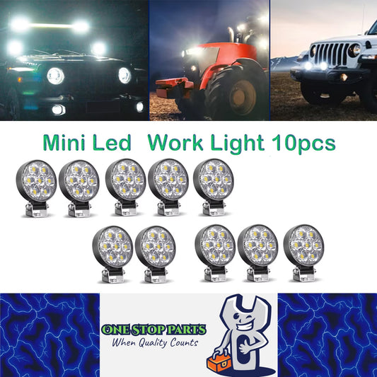 10 x Mini LED Work Lights Round 6.2CM 12V-24V 21W 6000K Spot Beam LED Work Light