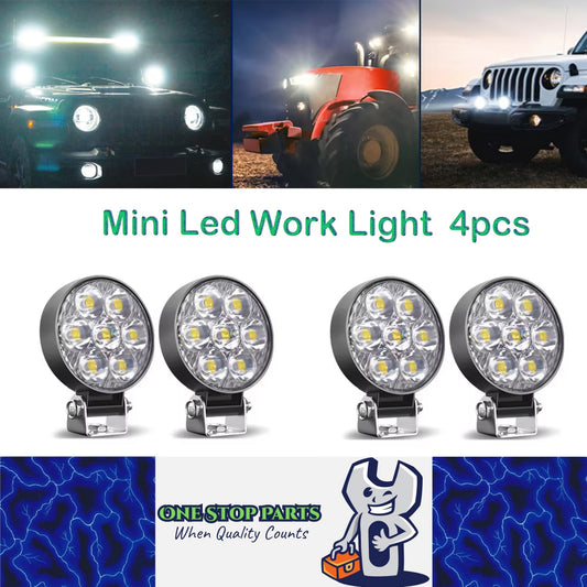4 x Mini LED Work Lights Round 6.2CM 12V-24V 21W 6000K Spot Beam LED Work Light