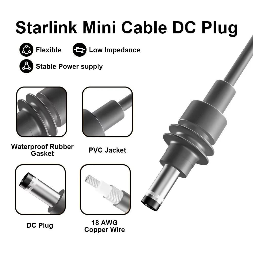 2M Starlink Mini Power Cable DC Plug to XT30 Connector for Starlink Mini Power