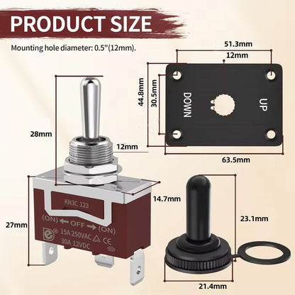 Momentary 12V 30A Toggle Switch ON/Off/ON 3 Pin SPDT With UP/Down Mounting Plate