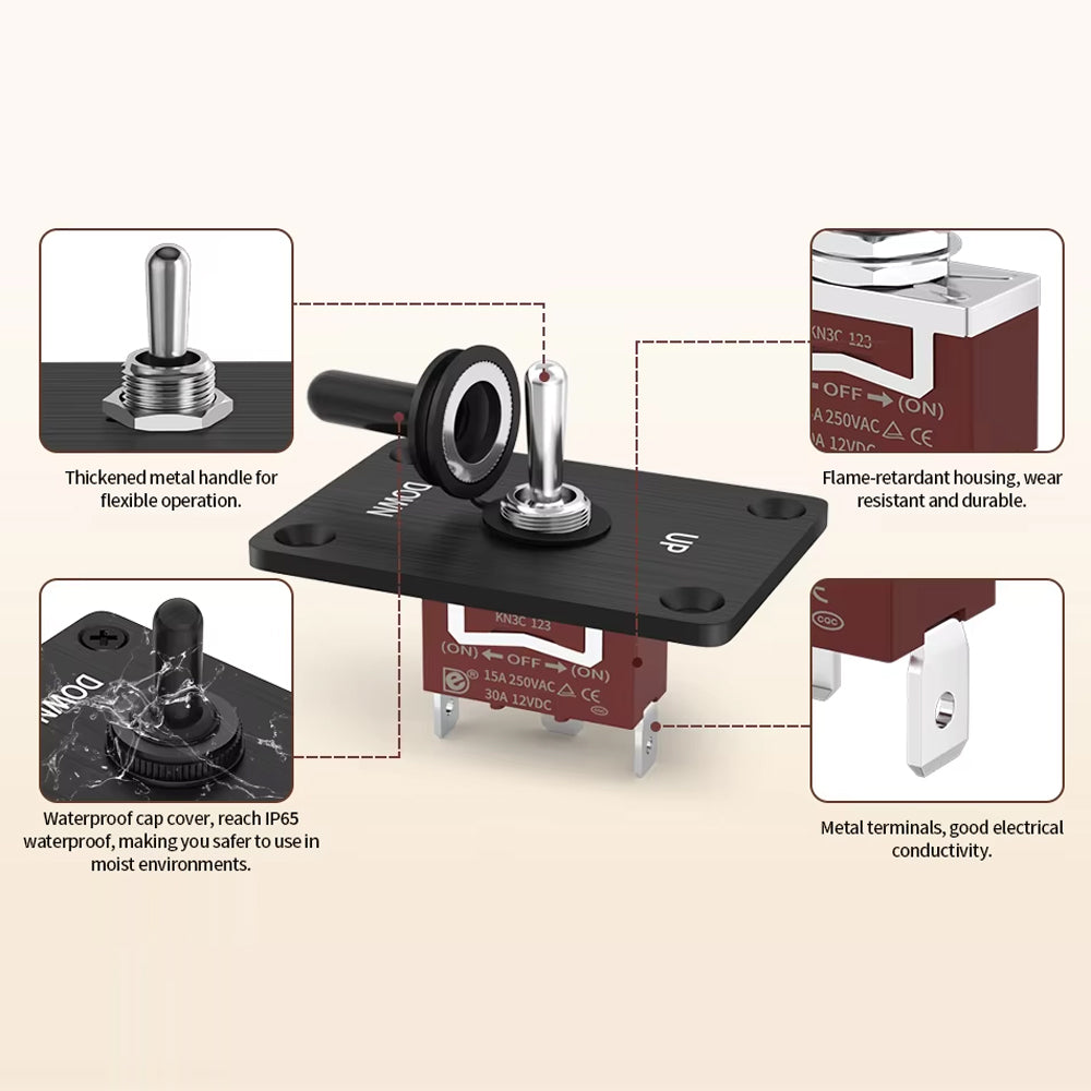 Momentary 12V 30A Toggle Switch ON/Off/ON 3 Pin SPDT With UP/Down Mounting Plate