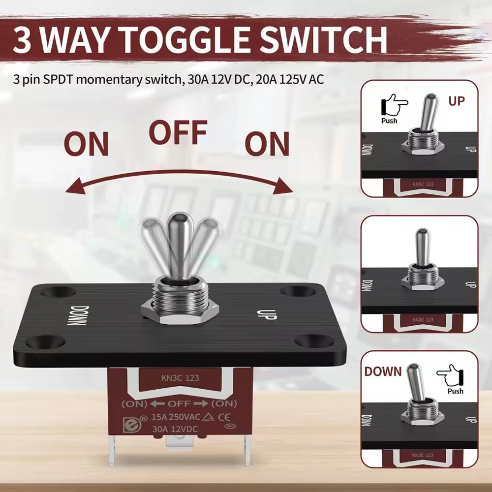 Momentary 12V 30A Toggle Switch ON/Off/ON 3 Pin SPDT With UP/Down Mounting Plate