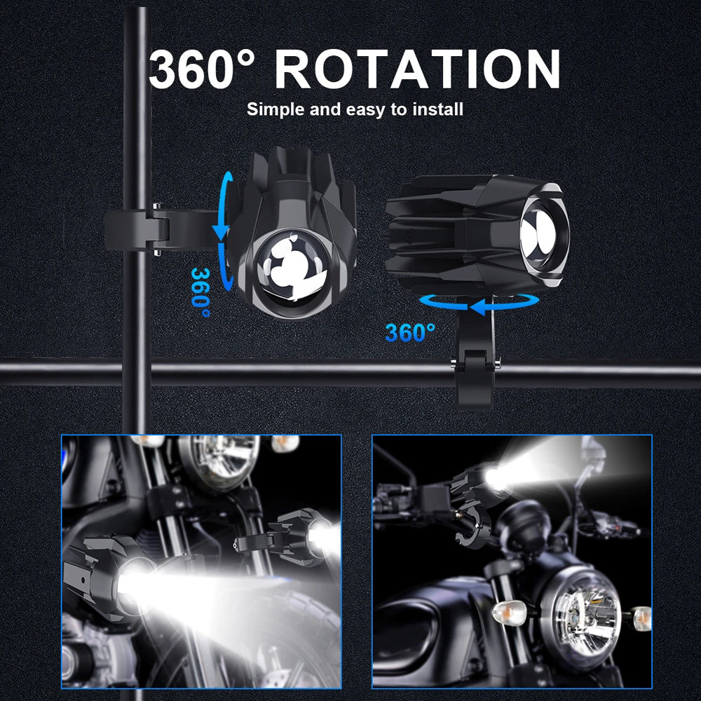 2 x 25W Motorcycle LED Headlight Fog Light 4 Light Modes Universal Moto Light