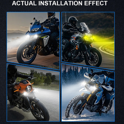 2 x 25W Motorcycle LED Headlight Fog Light 4 Light Modes Universal Moto Light