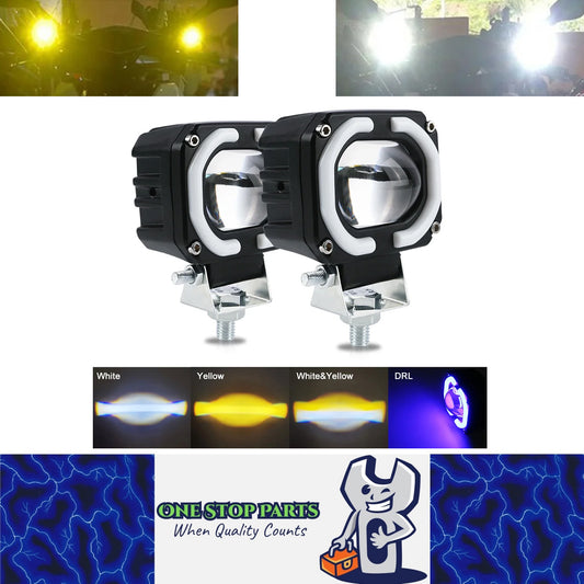 2 x 30W Motorcycle LED Headlight Fog Light Universal Moto Light with Blue DRL