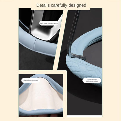Napa Leather Car Steering Wheel Cover Universal 38cm Non-slip Breathable Black