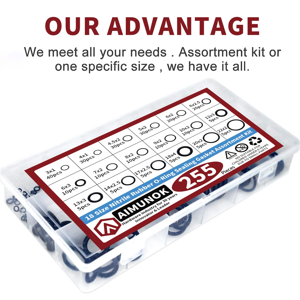 255pcs NBR Rubber O Ring Kit 18 Sizes Seal Gasket Set for Car Plumbing Air Gas
