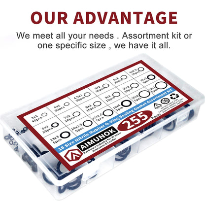 255pcs NBR Rubber O Ring Kit 18 Sizes Seal Gasket Set for Car Plumbing Air Gas