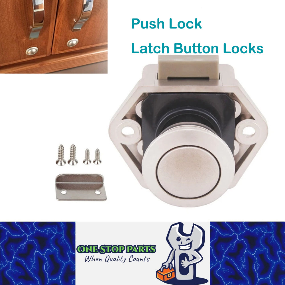 Nickel 20mm Push Lock Catch Door Knob RV Caravan Cabinet Latch Button Lock