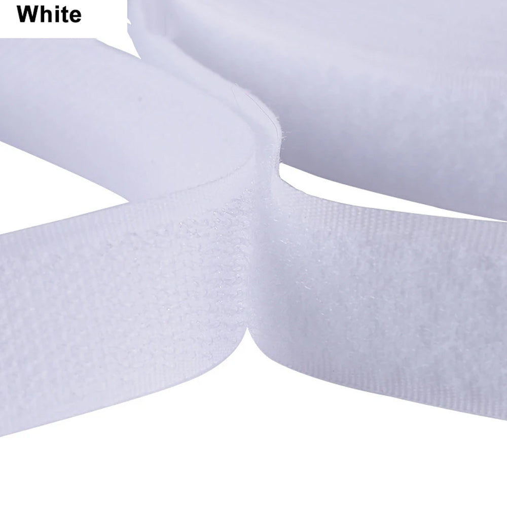 Pair White 5M x 38mm Non-Adhesive Hook and Loop Tape Sewing Fastener Magic Tape