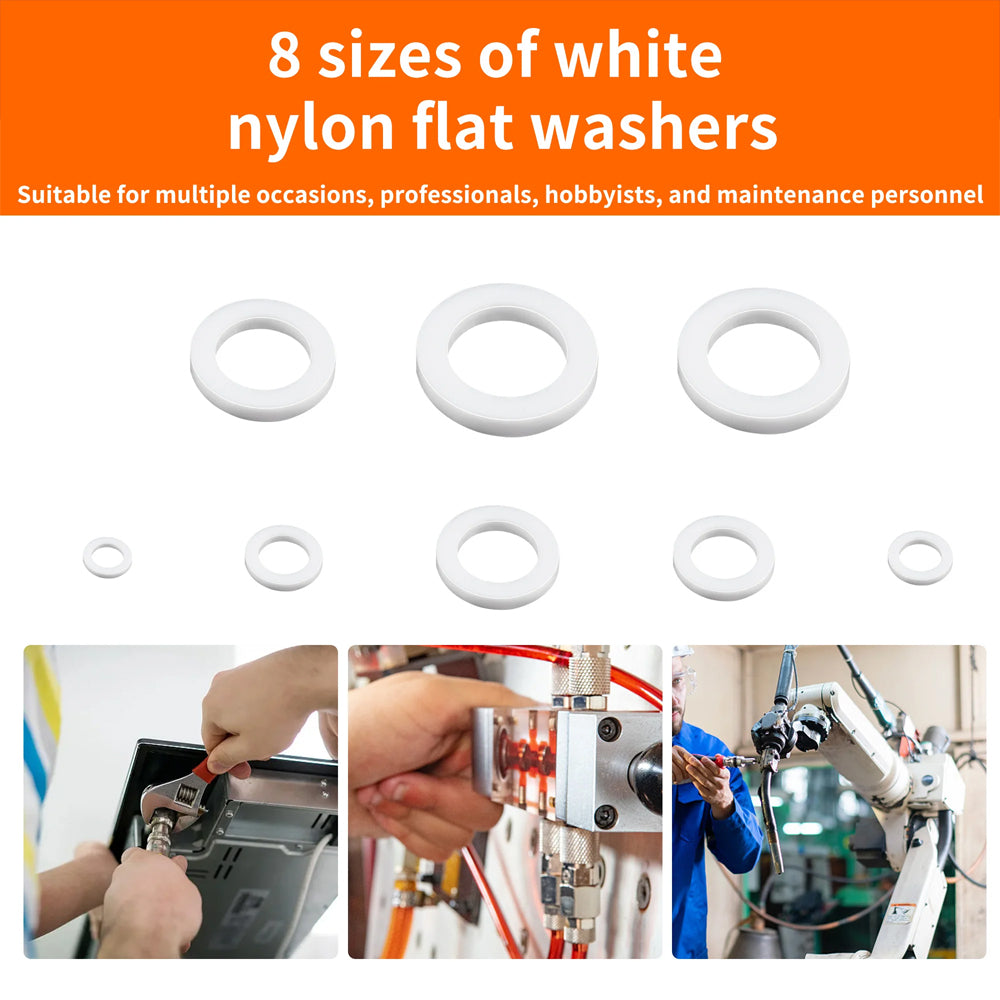 500pcs Nylon Flat Washers Kit 8 Size M2/2.5/3/4/5/6/8/10 Seal Spacer Gasket Ring