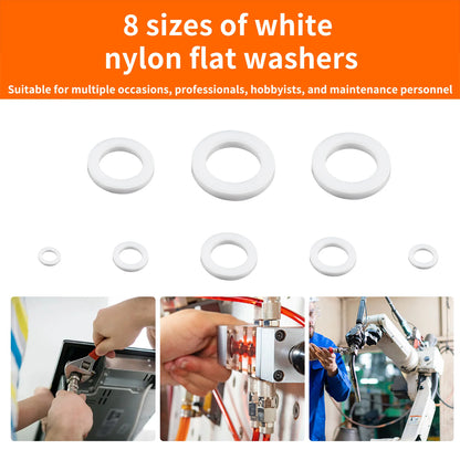 500pcs Nylon Flat Washers Kit 8 Size M2/2.5/3/4/5/6/8/10 Seal Spacer Gasket Ring