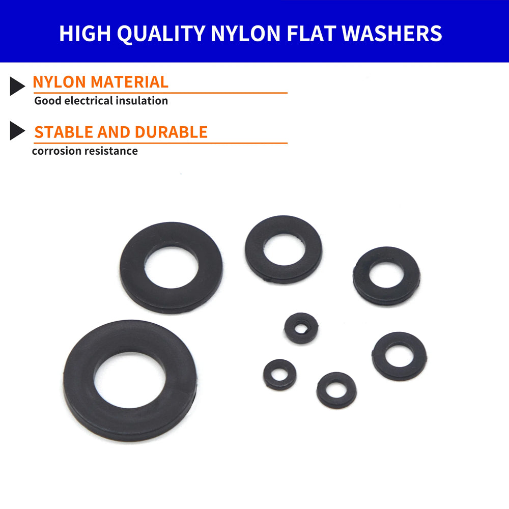 500pcs Nylon Flat Washers Kit 8 Sizes M2/2.5/3/4/5/6/8/10 Sealing Spacer Gasket