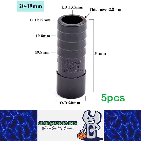 5 x OD20-19mm Pagoda Connector UPVC Hose Barb Fitting Water Pipe Joint Adapter