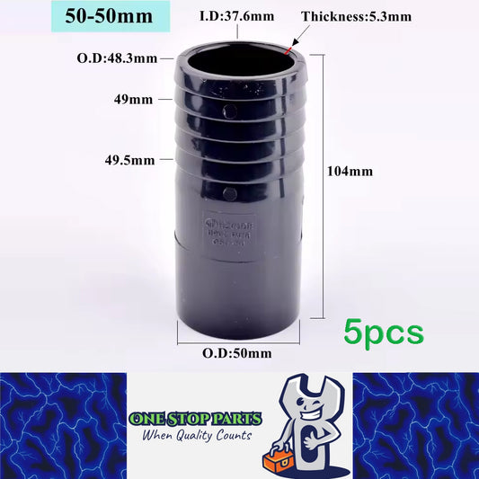 5 x OD50-50mm Pagoda Connector UPVC Hose Barb Fitting Water Pipe Joint Adapter