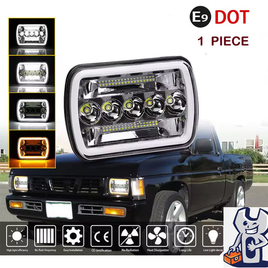 1 x Led Headlight 142x198mm 4 Modes High/Low Beam DRL Indicator 12-24V headlamp