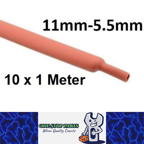 10 X 1 METER LENGTHS RED 11MM HEAT SHRINK 2:1 TO 5.5MM 10 METERS TOTAL RED