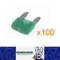 100 x 30amp Mini Blade Fuses Green Mini Wedge Fuse 100pc Aus Supplier
