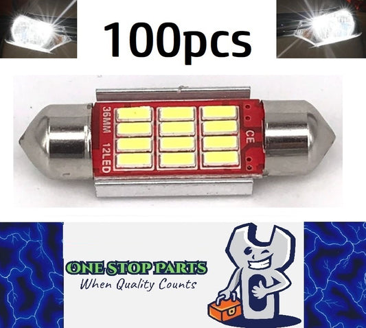 100 x 36mm Cool White Canbus Festoon LED Globes Super Bright Interior (100pcs)