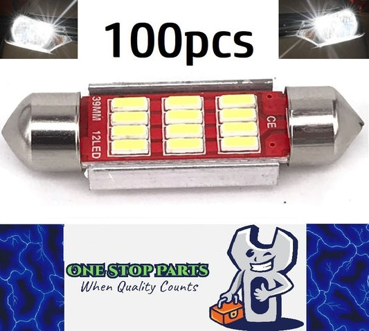 100 x 39mm Cool White Canbus Festoon LED Globes Super Bright Interior (100pcs)