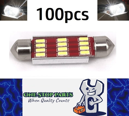 100 x 41mm Cool White Canbus Festoon LED Globes Super Bright Interior (100pcs)