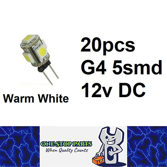 20 x G4 12V 5smd Warm White Marine Boat Camper 5050 RV Jayco Light Bulb Lamp DC