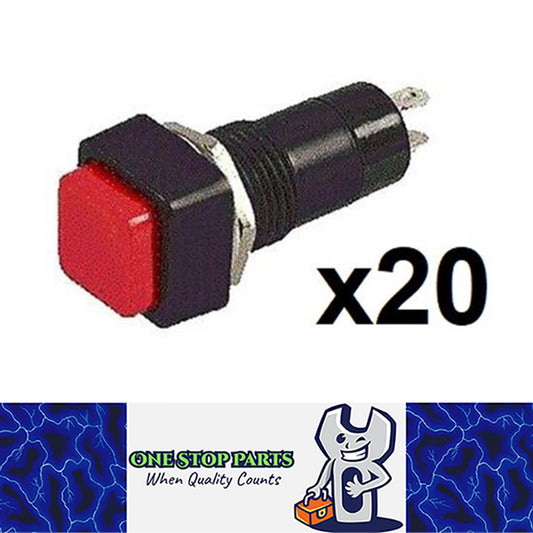 20 x RED PUSH BUTTON ON/OFF SWITCH 12V 3AMP SMALL WITH SQUARE HEAD