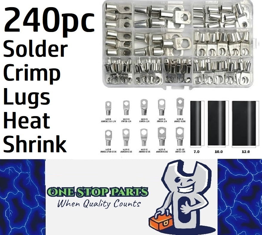 240 Assorted Pack 100 x Solder eye terminal Lugs 6mm 8mm and Heat Shrink (240pc)