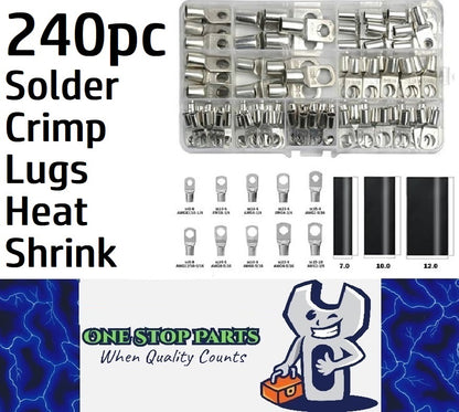 240 Assorted Pack 100 x Solder eye terminal Lugs 6mm 8mm and Heat Shrink (240pc)