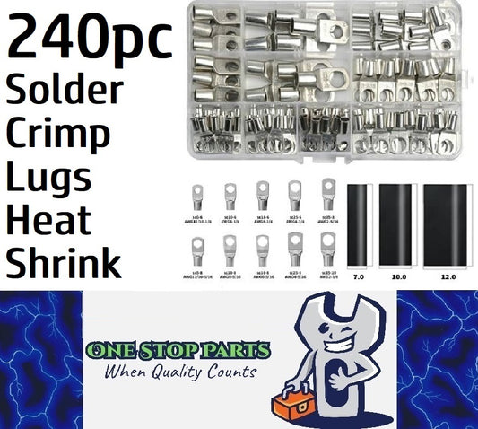 240 Assorted Pack 100 x Solder eye terminal Lugs 6mm 8mm and Heat Shrink (240pc)