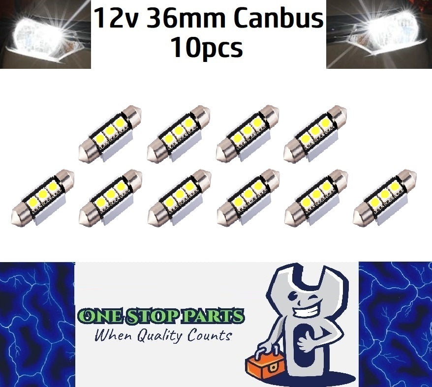 10 x 36mm 12v Cool White 3x5050smd Festoon LED Canbus (10pcs)
