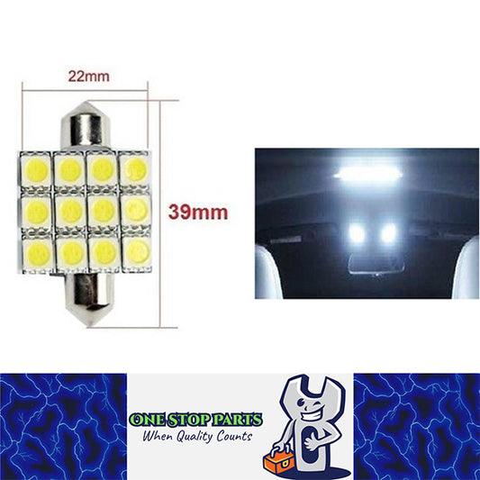 12V WHITE 39mm 12 SMD FESTOON GLOBE 264 LUMENS VERY BRIGHT FESTOON LED