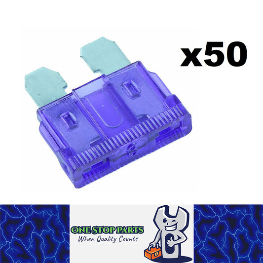 50 x VIOLET 3 AMP STANDARD BLADE FUSES 3AMP VIOLET 50PCS FREE DELIVERY BULK BUY