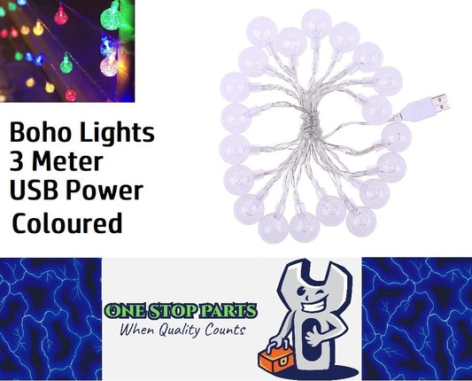 3m Multi Coloured 30 Crystal Ball Garland String Lights USB Powered