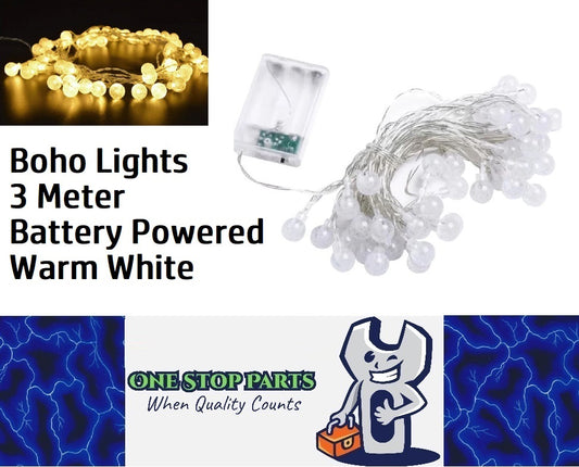 3m Warm White 30 Boho Crystal Ball Garland String Lights AA Battery operated