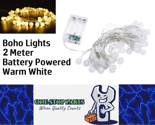 2m Warm White 20 Boho Crystal Ball Garland String Lights AA Battery operated