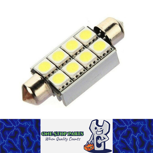 12V 42mm 8 SMD COOL WHITE FESTOON 176 LUMENS VERY BRIGHT WHITE FESTOON LED