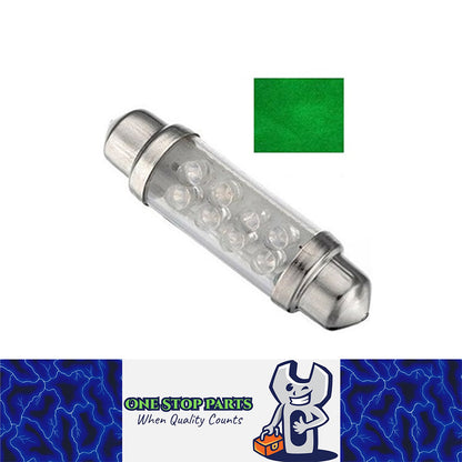12V GREEN 43mm 8 LED FESTOON GLOBE 32 LUMENS FOR INTERIOR LIGHT GLOBE