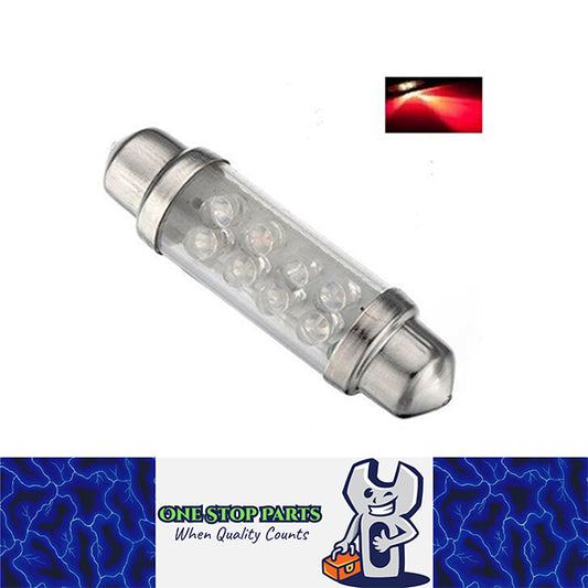 12V RED 43mm 8 LED FESTOON GLOBE 32 LUMENS FOR INTERIOR LIGHT GLOBE