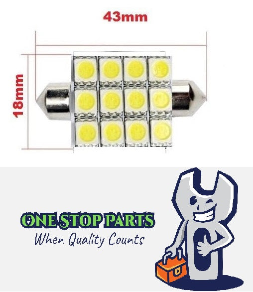 12V COOL WHITE 43mm 12 SMD FESTOON GLOBE 264 LUMENS VERY BRIGHT FESTOON LED
