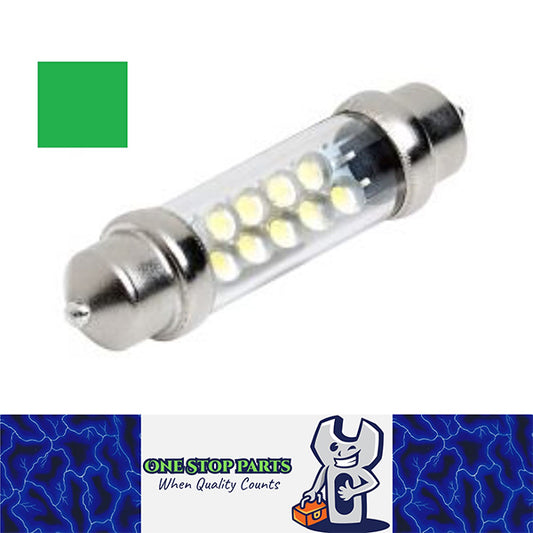 12V Green 43mm Festoon 9 LED FESTOON GLOBE 36 LUMENS FOR INTERIOR LIGHT GLOBE