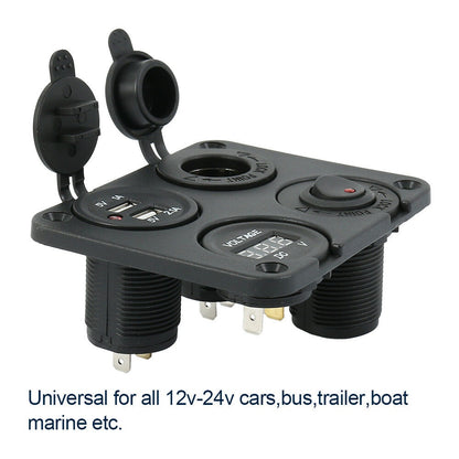 4in1 12V Switch Panel Marine Boat USB Charger Voltmeter Switch and Power Socket