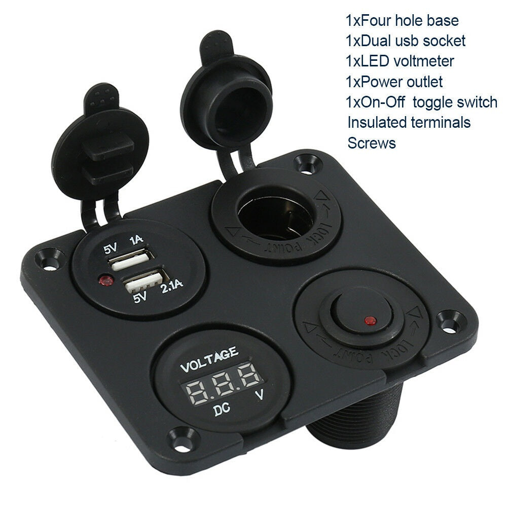 4in1 12V Switch Panel Marine Boat USB Charger Voltmeter Switch and Power Socket