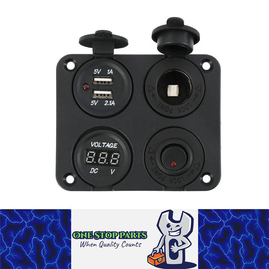 4in1 12V Switch Panel Marine Boat USB Charger Voltmeter Switch and Power Socket