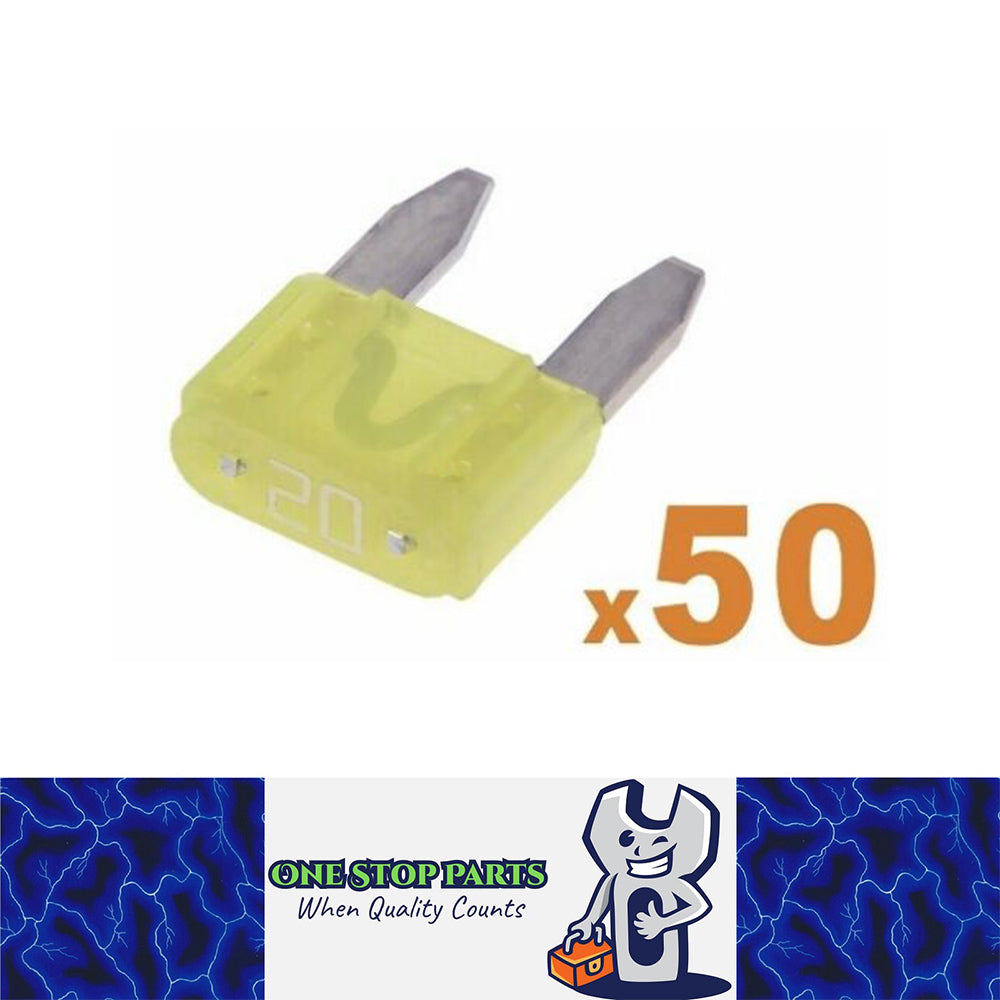 50 x 20amp Mini Blade Fuses Yellow Mini Wedge Fuse Pack FREE DELIVERY BULK