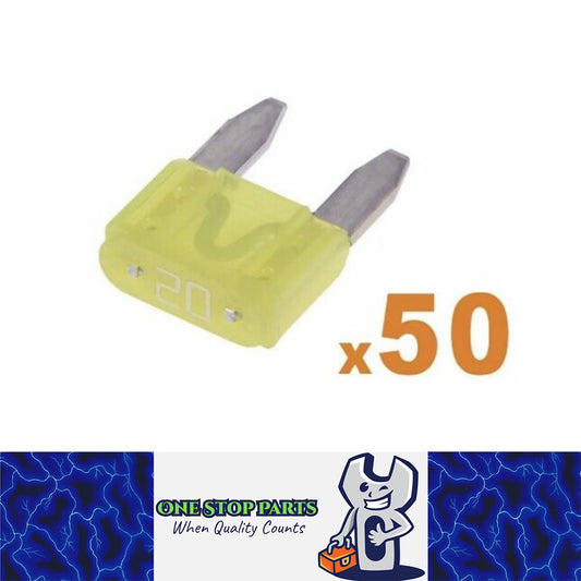 50 x 20amp Mini Blade Fuses Yellow Mini Wedge Fuse Pack FREE DELIVERY BULK