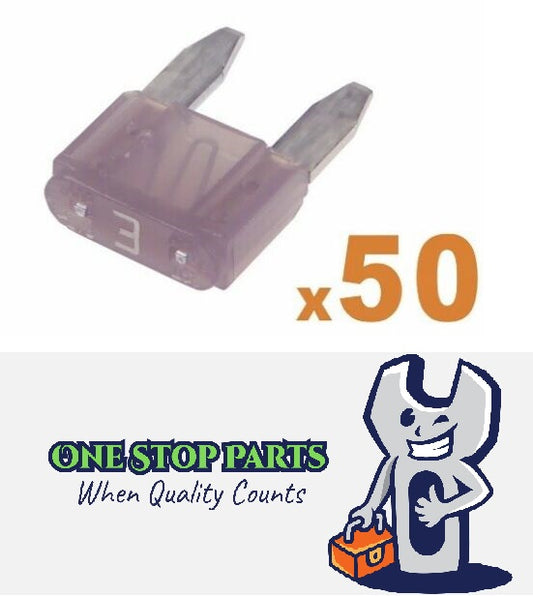 50 x 3amp Mini Blade Fuses Violet Mini Wedge Fuse Pack FREE DELIVERY BULK
