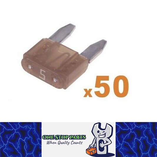 50 x 5amp Mini Blade Fuses Tan Mini Wedge Fuse 50pc Pack FREE DELIVERY BULK BUY